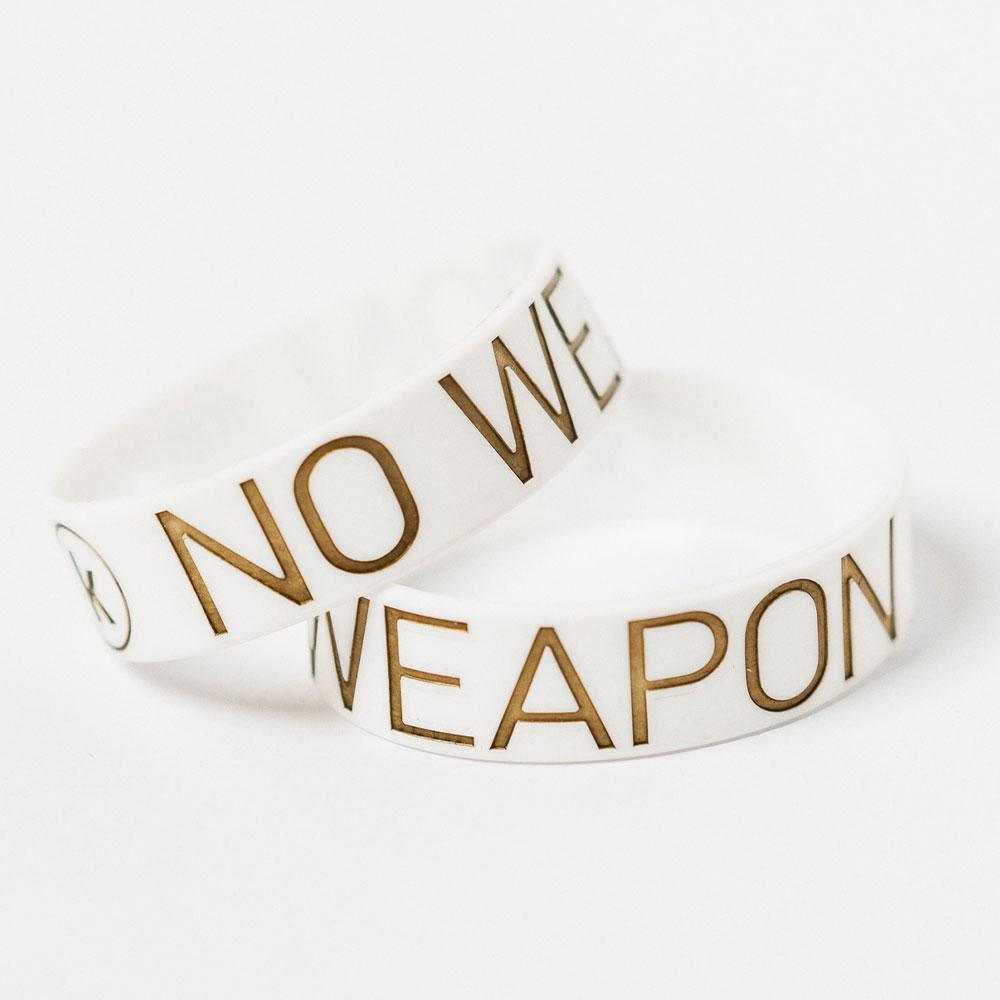 No Weapon Wristband (White & Gold)